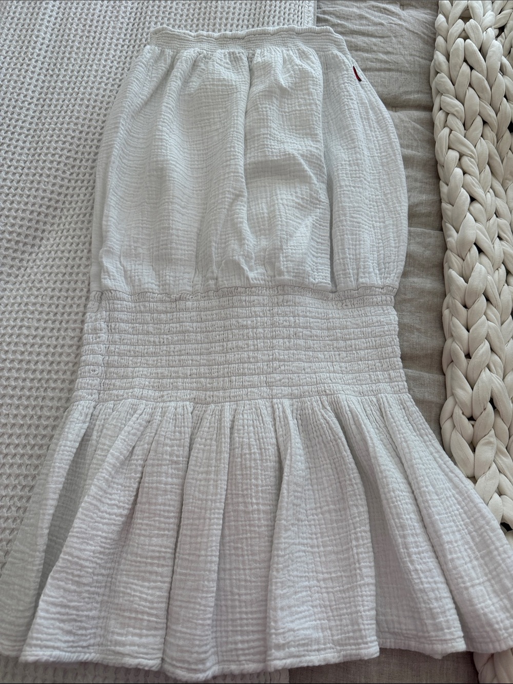 bobi White Textured Smocked Midi Dress